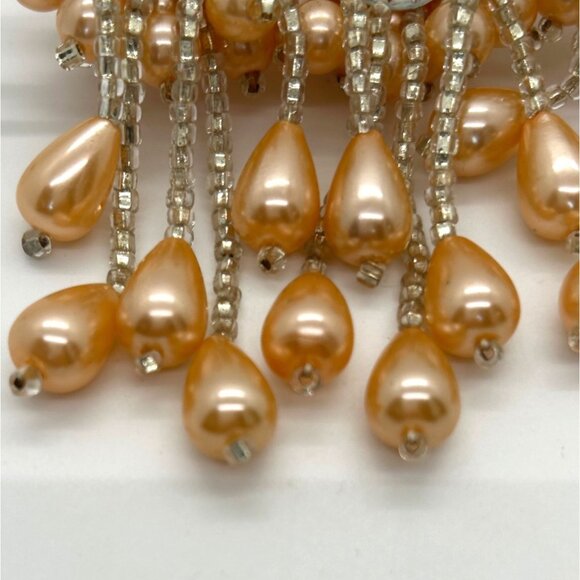 Vintage Hair Barrette Faux Pearl Apricot Peach Pastel Orange Bridal Formal Prom - Picture 4 of 13